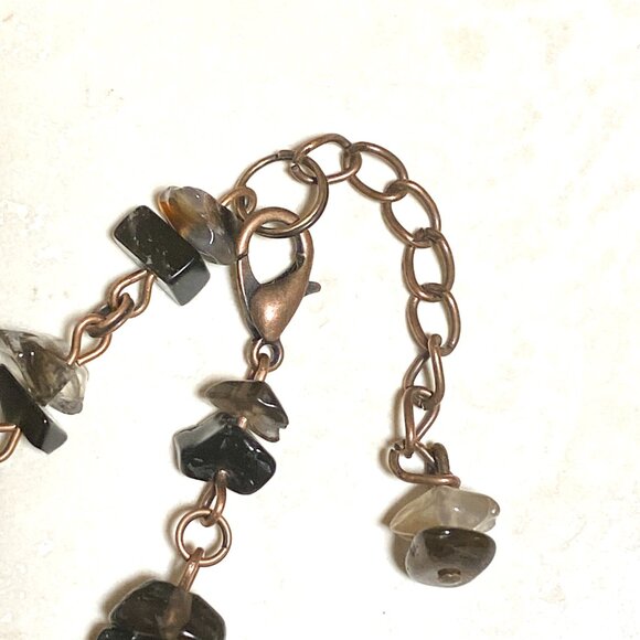 Genuine Dark Smoky Quartz Bib Necklace, Gemstone & Copper Choker - Picture 11 of 14
